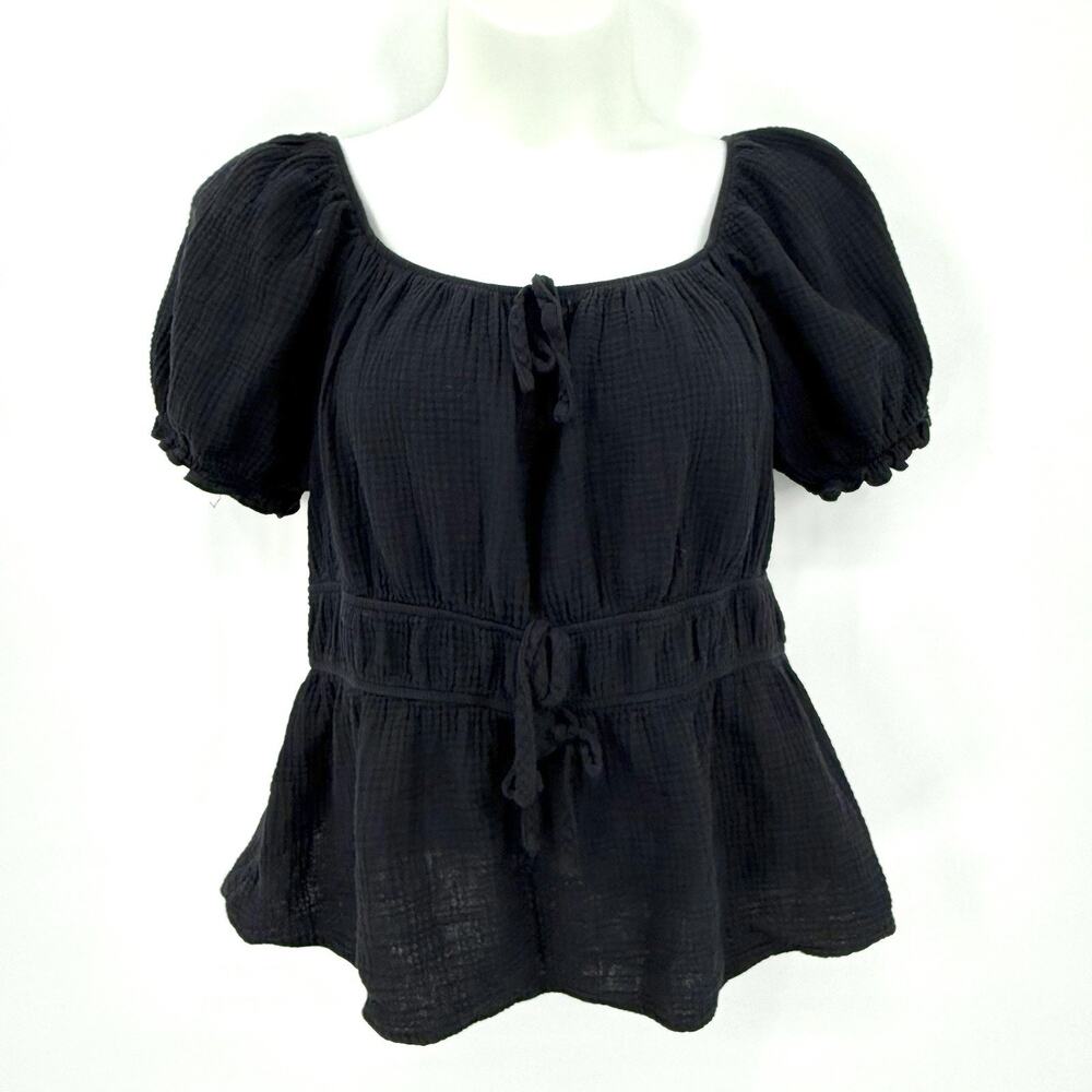 Scarlett Darkness Women’s XXL Puff Sleeve Black Gauze Peplum Top Medieval